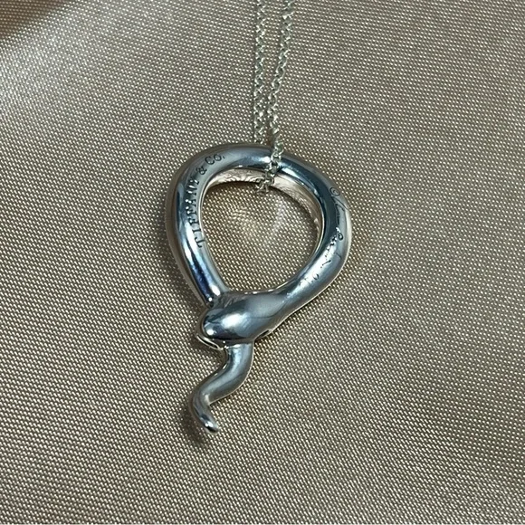 Tiffany & Co Elsa Peretti Snake Pendant Necklace Sterling Silver w/ Box & Pouch - Picture 11 of 16